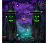 Decorazioni da appendere a forma di fantasma di Halloween, confezione da 2 fantasmi spettrali da appendere all'esterno, con bagliore al buio, decorazione spettrale per giardino, albero, portico, prato