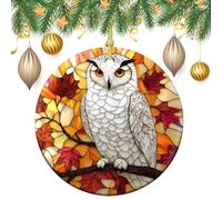 Decorazioni da appendere all'albero di Natale a forma di gufo delle nevi, 2 pezzi, 7,2 cm, rotonde su entrambi i lati