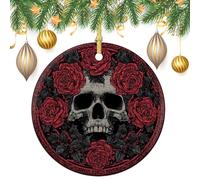 Decorazioni da appendere all'albero di Natale a forma di teschio e rosa rossa, 2 pezzi, 7,2 cm, rotonde su entrambi i lati