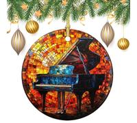 Decorazioni da appendere all'albero di Natale a pianoforte, in vetro colorato, 2 pezzi, 7,2 cm, rotonde su entrambi i lati