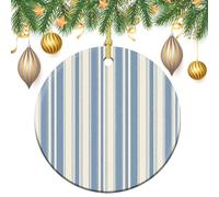 Decorazioni da appendere all'albero di Natale a righe blu e bianche, 2 pezzi, 7,2 cm, rotonde su entrambi i lati