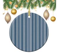 Decorazioni da appendere all'albero di Natale a righe blu francesi, 2 pezzi, 7,2 cm, rotonde su entrambi i lati