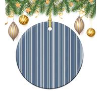 Decorazioni da appendere all'albero di Natale a strisce blu, 2 pezzi, 7,2 cm, rotonde su entrambi i lati