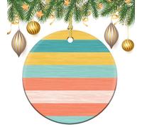 Decorazioni da appendere all'albero di Natale a strisce orizzontali di colore corallo turchese giallo, 2 pezzi, 7,2 cm, rotonde su entrambi i lati