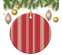 Decorazioni da appendere all'albero di Natale a strisce rosse, 2 pezzi, 7,2 cm, rotonde su entrambi i lati