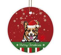 Decorazioni Da Appendere All'Albero Di Natale Adorable Pembroke Welsh Corgi Dog In Santa Hat Snowflake Rotonde Ornamenti Natalizi Artistico Ceramica Di Natale Per Vacanze Amici Decorazioni