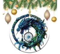Decorazioni da appendere all'albero di Natale, in vetro colorato, a forma di drago blu ruggente, 2 pezzi, 7,2 cm, rotonde su entrambi i lati