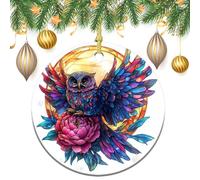 Decorazioni da appendere all'albero di Natale, in vetro colorato, a forma di gufo, rose, luna, 2 pezzi, 7,2 cm, rotonde su entrambi i lati