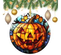 Decorazioni da appendere all'albero di Natale in vetro colorato a forma di zucca di Halloween, 2 pezzi, 7,2 cm, rotonde su entrambi i lati