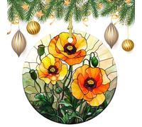 Decorazioni da appendere all'albero di Natale, in vetro colorato, con tre papaveri, 2 pezzi, 7,2 cm, rotonde su entrambi i lati