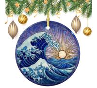 Decorazioni da appendere all'albero di Natale in vetro colorato, grandi onde blu, 2 pezzi, 7,2 cm, rotonde su entrambi i lati