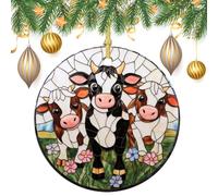 Decorazioni da appendere all'albero di Natale, in vetro, con tre simpatiche mucche in stile cartone animato, 2 pezzi, 7,2 cm, rotonde su entrambi i lati