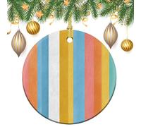 Decorazioni da appendere all'albero di Natale verticali in tessuto a righe estive, 2 pezzi, 7,2 cm, rotonde su entrambi i lati