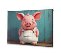 Decorazioni da parete a simpatico maialino in stile cartone animato che indossa una tuta. Immagine decorativa su tela, decorazione per il bagno (40 x 60 cm)
