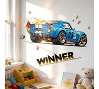 Decorazioni da parete per la camera dei bambini, adesivi da corsa in PVC, decalcomanie adesive per auto per abbellire camera da letto, armadio e porta Numero dell'auto da corsa blu,Corsa lenta rossa,A