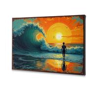 Decorazioni da parete Una persona sta in piedi su una spiaggia mentre un'onda massiccia si schianta dietro di loro, tela decorativa per il bagno (30 x 40 cm)