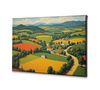 Decorazioni da parete Una pittoresca campagna con colline ondulate, campi colorati e case sparse. Tela decorativa per il bagno (30 x 40 cm)
