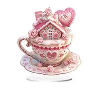 Decorazioni D'amore Della Coffee Cup House - Acrilico Pink Heart Cup Oshop Ornament | Decorazione Da Scrivania Di Valentine's Day De Pink Love Cup - Decorazione Da Tavolo Da Caffè 2d Acrylic Hou