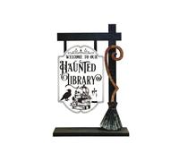 Decorazioni della biblioteca di Halloween, decorazione del portico di Halloween, segno di parcheggio della scopa, legno, estetica amichevole e rustica per il da cucina per per d'i