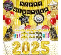 Decorazioni di Capodanno 2025, 57 Pz Accessori Capodanno 2025, Palloncini 2025 (32 Pollici), Striscione "Happy New Year", Tenda Con Frange, Tovaglia Capodanno, Cappelli Da Festa, Diademi, Occhiali