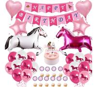 Decorazioni di compleanno a forma di cavallo rosa, per ragazze, 49 palloncini in lamina e lattice, con scritta "Happy Birthday", topper per torte, topper per cupcake, cowgirl occidentale, forniture