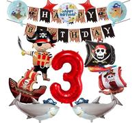Decorazioni di compleanno a tema pirata per bambini di 3 anni, 13 decorazioni con palloncini a tema pirata per il compleanno, Stella a cinque punte, Numero, Girare et Palloncini in alluminio anime