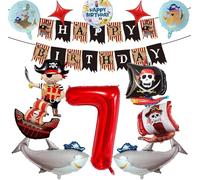 Decorazioni di compleanno a tema pirata per bambini di 3 anni, 13 decorazioni con palloncini a tema pirata per il compleanno, Stella a cinque punte, Numero, Girare et Palloncini in alluminio anime