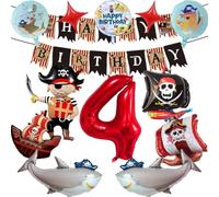 Decorazioni di compleanno a tema pirata per bambini di 3 anni, 13 decorazioni con palloncini a tema pirata per il compleanno, Stella a cinque punte, Numero, Girare et Palloncini in alluminio anime