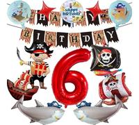 Decorazioni di compleanno a tema pirata per bambini di 3 anni, 13 decorazioni con palloncini a tema pirata per il compleanno, Stella a cinque punte, Numero, Girare et Palloncini in alluminio anime