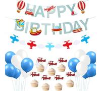 Decorazioni di compleanno aereo Palloncini di lamina di aeroplano vintage Banner di compleanno Banner Topper per rifornimenti del partito dell'aeroplano