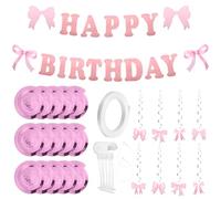 Decorazioni di compleanno con fiocco, per ragazze, con scritta "Alles Gute zum Geburtstag Happy Birthday Banner Rosa Festa di Compleanno Decorazione da appendere per donne Baby Party Party Accessori