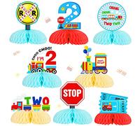 Decorazioni di compleanno del treno per bambini di 2 anni, centrotavola a nido d'ape per tavoli, Chugga Chugga due treni per feste per il secondo compleanno