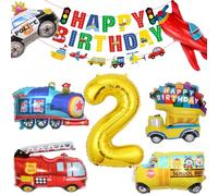 Decorazioni di Compleanno Party, Palloncino Compleanno Ragazzo, Compleanno di Palloncino di Costruzione,Veicoli Trasporto Tema Buon Compleanno Banner Fire Camion Treno Truck Palloncini