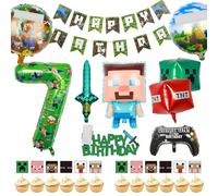 Decorazioni di compleanno per 7° gioco per ragazzi e ragazze, palloncini in lamina di alluminio, minatori, giochi a tema, forniture per feste, decorazione per feste di compleanno per bambini