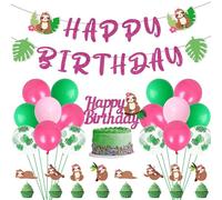 Decorazioni di compleanno per ragazze, a tema bradipo, rosa acceso, striscione di buon compleanno, topper per torte e cupcake, foglie di palma tropicale, palloncino in lattice per animali della