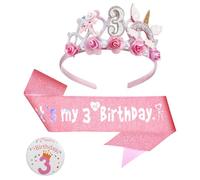 Decorazioni di compleanno per ragazze con corona floreale, fascia | Set di fasce per capelli per compleanno per ragazze, decorazioni per il giorno della nascita, cappelli a corona da