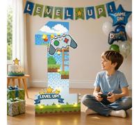 Decorazioni di compleanno per videogiochi, decorazioni di compleanno per ragazzi, decorazione per feste di livello superiore per il 1° compleanno, 3 m tendone luminoso numero 1