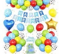 Decorazioni di compleanno rosse, gialle e blu, decorazione di compleanno per bambini con stampa di mucca, cielo azzurro, nuvola, palloncino, decorazione per torte, stella, cuore, in alluminio, per