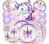 Decorazioni di Compleanno Unicorn, Unicorno Decorazioni per Feste di Compleanno Include 16 Piatti Carta Ø7 in, 16 Bicchiere di Carta 200ml, 16 Tovaglioli Carta 33x33cm e 23 Palloncini (16 Ospiti)