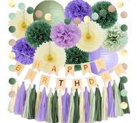 Decorazioni di compleanno verde salvia e lavanda lilla verde salvia e viola decorazioni di compleanno per ragazze donne con lavanda viola crema verde polveroso nappe ghirlande banner beige e oro