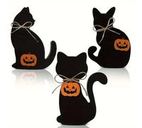 Decorazioni di gatti neri in legno di Halloween, Silhouette Table Sign Ornament, Rustic Black Cats DéCor in legno per vassoio a più livelli, mensola del , display murale, accento sugli scaffali,