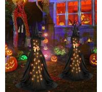 Decorazioni di Halloween all'aperto - Spooky Ghost Witch Halloween Decor con stringa di luce LED, facile da montare, spaventosi fantasmi in piedi decorazione per portico anteriore cortile prato