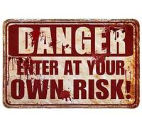 Decorazioni di Halloween Cartello in metallo spaventoso per esterni Insegna horror sanguinante di Halloween per festa Enter At Your Own Risk 30,5 x 20,3 cm
