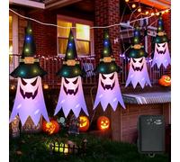 Decorazioni di Halloween,halloween decorazioni,5 Pezzi fantasmi appesi con cappello da strega,Luci LED Halloween Fantasma da Appendere,luci di decorazione per la festa Halloween,decorazioni halloween