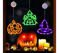 Decorazioni di Halloween, Jsdoin - Confezione da 3 luci per finestre di Halloween, con ventosa, funzionamento a batteria, luci di Halloween, zucca, ragno, cappello da strega, per feste di Halloween,