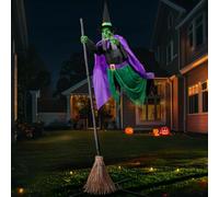 Decorazioni di Halloween per esterni, 200 cm, strega animata in bilico Animatronics, sensore attivato dal suono e dal tocco, decorazione spaventosa per casa, giardino, cortile, prato, decorazione per