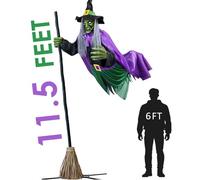Decorazioni di Halloween per esterni, 3 m, strega animata in bilico - Sensore attivato dal suono e dal tocco - Puntelli decorativi spaventosi per casa, giardino, cortile, prato, decorazione per feste