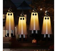 Decorazioni di Halloween per esterni e interni, 4 pezzi, decorazione fantasma da appendere con luce, spettrale cappello da strega oscillante, fantasmi per decorazione di Halloween, perfetta per