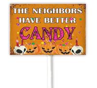 Decorazioni di Halloween per esterni The Neighbors Have The Good Candy, cartello in metallo per cortile con paletto, notte di Halloween, casa, esterno, prato, giardino, passerella, spaventoso