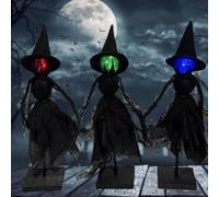 Decorazioni di Halloween per interni, set di 3 streghe che si illuminano tenendosi per mano, regali di Halloween con testa luminosa per casa, feste, mensole, scrivania, tavolino da caffè (rosso/verde